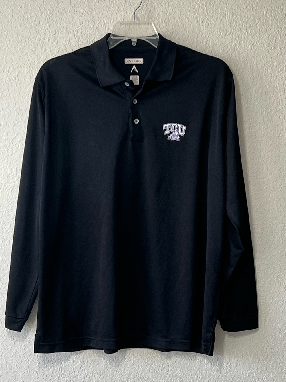 TCU Horned Frog Logo Polo Black Long Sleeve Sports Game Day NCAA Men's Large